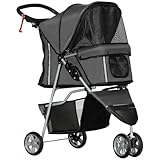 PawHut Hundewagen Hundebuggy klappbar für Hunde & Katzen Katzenbuggy mit Kissen Netzfenstern...