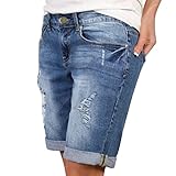 Jeans Shorts Damen Knielang Zerrissen Sommer Sexy Frauen Kurze Hose Denim Stretch Grosse Grössen...