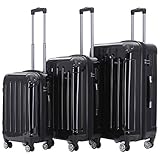 BEIBYE- 3er Kofferset Hartschalen-Koffer Reisekoffer Trolley Rollkoffer Set Reisekofferset (Schwarz)