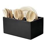 Besteckkorb aus Holz, Besteck-Organizer mit 4 Fächern, Löffel, Gabeln, Arbeitsplattenaufbewahrung...