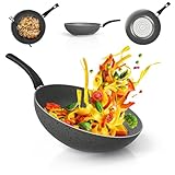 TEHORNEO Wokpfanne Induktion, Wokpfanne, Wok 28 cm Antihaftbeschichtetes Aluminium, Wok Pfanne, Wok...