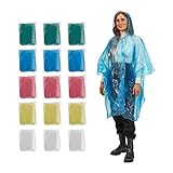 Relaxdays Regenponcho Einweg, 15er Set, Einmal Regencape Mit Kapuze, 5 Farben, Notfallponcho Für...