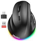 MEETION Linkshänder-Maus, ergonomische Maus, kabellos, vertikale Maus, RGB-Gaming-Maus,...