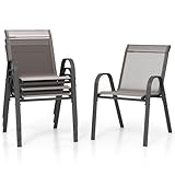 COSTWAY 4er Set Gartenstühle stapelbar, Stapelstühle aus Textilene und Metallgestell,...