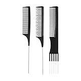 6 Stück Neckerei Kämme, Toupierkamm Stielkamm Friseur Toupier-Nadelstielkamm mit Doppelkopf...