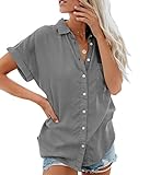 Lantch Damen Bluse Shirt Sommer Hemdbluse Kurzarm Hemd Tops Frauen Oberteile T-Shirt(ga,XXL)