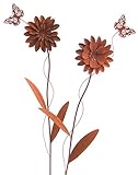 Metall Stecker. Blume mit Schmetterling. Set mit 2 Blumen. Rost Gartenstecker. 70 cm. 64079 (2...