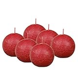 Bolsius Rustik Kugelkerze - Rot - 6 Stück - Ø 7.6 cm - Dekorative Kerze - Länge Brenndauer 25...