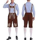 Lederhose Herren, Lederhose Herren Tracht Elegante Trachtenhose Langarmshirt und Kurze Trachten...