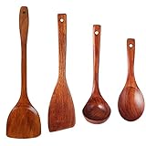 Kochlöffel und Salatgabel Set aus Holz – Küchenutensilien mit langem Griff für...