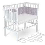 FabiMax Baby Beistellbett für Boxspringbett, stufenlos höhenverstellbar, Buchenholz massiv weiß...