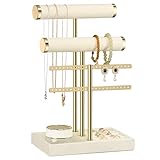Josmimic Schmuck Organizer mit 3 Ebenen - Beige Schmuckständer Armbänder, Abnehmbarer T-Steg...