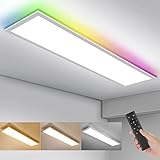 Dimmbar LED Deckenleuchte Panel 100x25CM mit Fernbedienung, RGB Backlight Deckenpanel Lampe Flach...