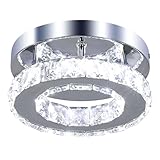 DELIPOP Moderne Kronleuchter Kristall, 12W LED Deckenleuchte Runde, Deckenlampe Kristall Silber,...