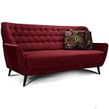 CAVADORE 3-Sitzer-Sofa Abby / Retro-Couch im Samt-Look mit Knopfheftung / 183 x 89 x 88 / Samtoptik,...