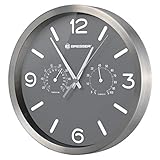 Bresser Funkuhr Wanduhr MyTime ND Thermo-Hygro mit geräuschlosem Funkuhrwerk, Edelstahlrahmen und...