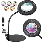 Coteck 10X Lupe mit Licht und Ständer, 5 Farbmodi Dimmbar, Flexible Schwanenhals LED...