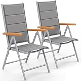LIFERUN Gartenstühl Hochlehner Klappbar, 2er Set Aluminium Balkonstuhl, WPC Armlehnen, mit...