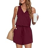 Leezepro Sommer Jumpsuit Damen Elegant V-Ausschnitt Playsuit Casual Overalls Kurz Romper einfarbiges...