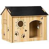 PawHut Hundehütte aus Holz Kleintierhaus mit Lüftungsöffnungen Hundehaus mit Dach Hundehöhle...