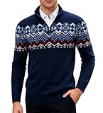 Rave on Friday Herren Stehkragen Pullover 1/4 Zip Neck Norweger Pullover Fair Isle Strickpullover...