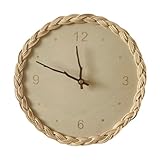 Tofficu Pastorale Runde Wanduhr aus Natürlichem Rattan Geräuschloses Quarzuhrwerk Leichte...