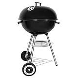 SunJas Holzkohlegrill, tragbar, rund, Deckel, Doppelräder, Grill auf Standfuß, φ 41 cm, Höhe 70...