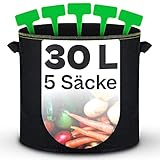 Pflanzsack 30l - 5 STK aus Vliesstoff mit Pflanzenschilder zum Beschriften - Mit Griff - Für...