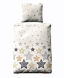 JACK Fleece Bettwäsche Mikrofaser 2 TLG. 135x200cm Sterne Stern Offwhite Braun Hellblau Weich
