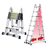 Joparri Teleskopleiter Klappleiter Aluminium, 5M Ausziehbare Leiter, Rutschfester Aluleiter...