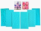 6 Stück Prägematte Fondant, Fondant Glätter Set mit Ziegel-, Holz-, Blumen-, Kopfstein- und...