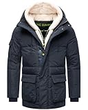 STONE HARBOUR Herren Winterjacke warme Steppjacke mit Kapuze und flauschigem Kunstfell-Einsatz...