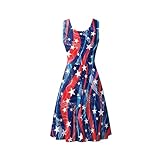 Sommerkleid Damen Ärmellos Kurz Kleid Boho Knielang Kleid Stempel zum Unabhängigkeitstag MiniKleid...