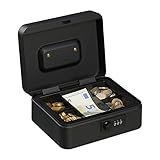 Relaxdays Geldkassette, 3-stellige Zahlenkombination, Münzeinsatz, Geldkasten Eisen, Kasse, HBT...