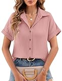 heekpek Musselin Bluse Damen Sommer Blusenshirt V-Ausschnitt Hemdbluse Elegante Oberteile 100%...