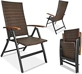 BRUBAKER Polyrattan Gartenstuhl Modena - Hochlehner aus Metall und Poly Rattan klappbar - 7-Fach...