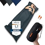 SEESCHWALBE Hüttenschlafsack Baumwolle Ultraleicht atmungsaktiv, Reiseschlafsack mit Kissenfach,...