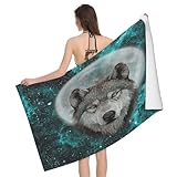 Mikrofaser Strandtuch Wolf Drucken 70x150 cm, 3D Sternenhimmel Badetuch für Erwachsene Kinder...