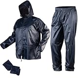 NEO TOOLS Herren Regenset, Regenmantel mit Kapuze und Regenhose Gr. M-XXXL verklebte Nähte,...