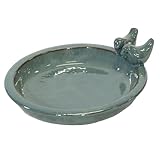 colourliving | Vogeltränke Winterfest rund 30 cm | Noble Keramik glasiert | Vogelbad mit 2 Deko...