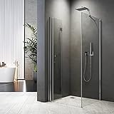 Duschkabine 80x90 cm Eckeinstieg 180° Falttür Duschabtrennung mit Seitenwand 90×80 cm Eckdusche...