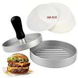 Burgerpresse, Hamburgerpresse Antihaftbeschichtung, 12 cm, mit 100 Backpapieren, burger presse für...