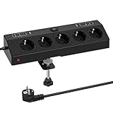 PASSUS Tischsteckdose Steckdosenleiste mit Überspannungsschutz (4000W/16A), 5 Fach...