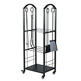 FANTASK Kaminholzregal 5-teiliges Set, Brennholzregal 3 Ebenen mit Rollen und 4 Kaminwerkzeugen,...