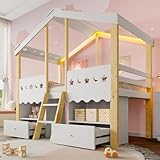 Gxffipw LED-Bett 90x200 cm Hausbett Kinderbett mit 2 Schubladen, Hochbett Einzelbett mit Stern und...
