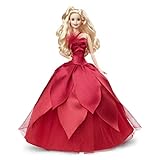 Barbie HBY03 - Signature Holiday Puppe 2022 (blonde Haare) im roten Kleid, mit rotem Lippenstift und...