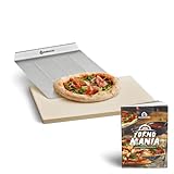 BURNHARD Pizzastein und Pizzaschaufel für Backofen, Gasgrill & Holzkohlegrill aus Cordierit und...