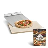 BURNHARD Pizzastein und Pizzaschaufel für Backofen, Gasgrill & Holzkohlegrill aus Cordierit und...