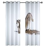 Vorhang Blickdicht 3D Weißer Schneetierwolf Muster Ösenschal 2Er Set H 210 x B 220 cm Fenster...