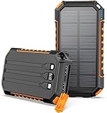 Solar Powerbank 27000mAh Riapow Tragbare Solar Ladegerät mit 3 Integrierten Kabeln, USB C Solar...